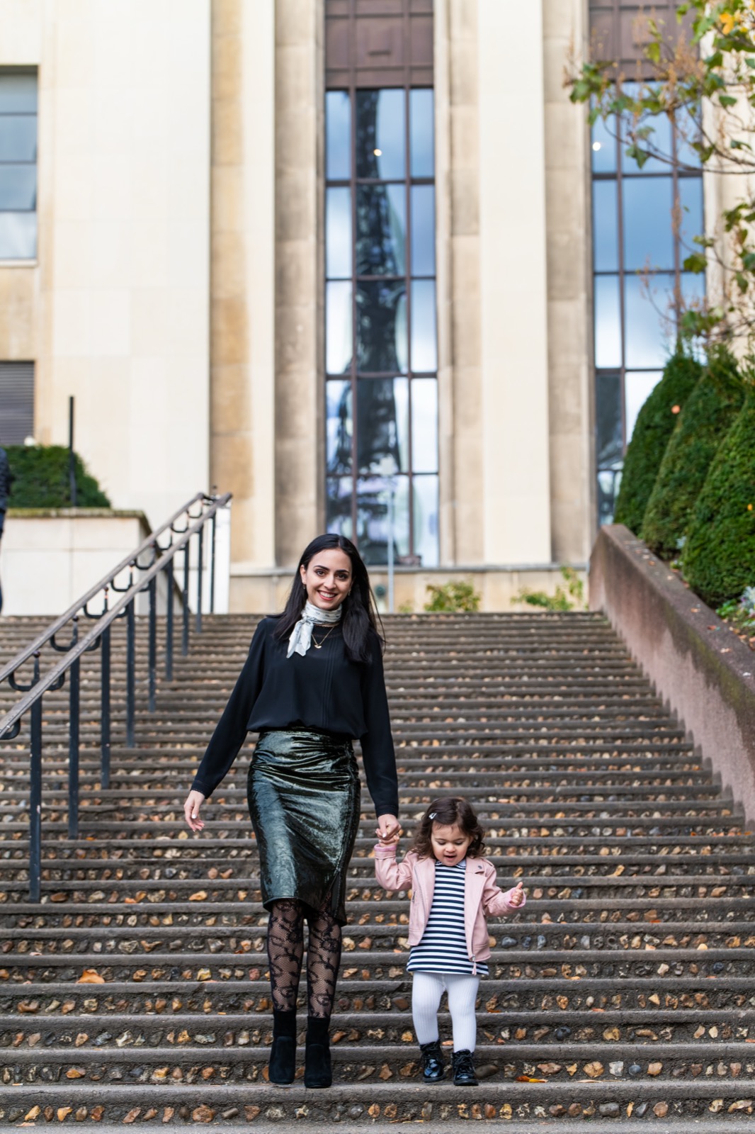 Carey and daughter on the Trocadéro steps